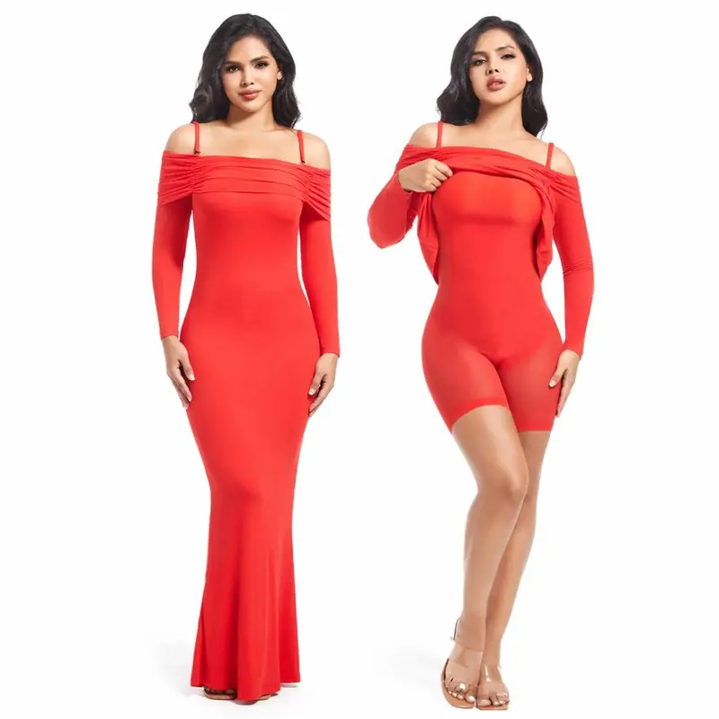 Long Sleeve Maxi Shapewear Dress with Built in Body Shaper Formal Womenswear Underwear Lady Underwear Lady Workwear Formal Wear Basic Clothing
