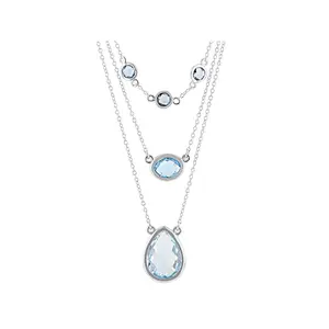JTV Sky Blue, Swiss Blue & London Blue Topaz Rhodium Over Sterling Silver 3-Layer Necklace 6.11ctw