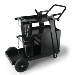 VEVOR Heavy-Duty Steel MIG Welding Cart, 2-Tier with 4 Drawers, 265lbs Load Capacity, 360° Swivel Anti-Slip Grip Wheels, Tank Storage Safety Chains, Rolling Cart for MIG Welder and Plasma Cutter, Swivel Wheels