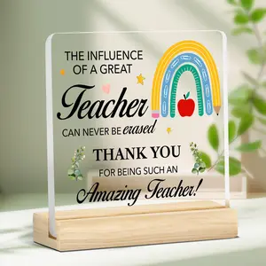 Best Teacher Acrylic Decorative Plaque with Wooden Stand, Clear Desk Decor Sign, Home Decoration, Thank You Gift for Classroom & Home Office, Party Favors