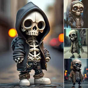 Halloween Cool Skull Doll Figurine, Trendy Street Style Hoodie Design Home Garden Decoration, Unique Halloween Decorations, Statue, Interior Decoration Accessories, Garden Sculptures Statues