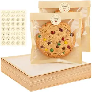 110PCS Sturdy Individual Cookie Bags with Airtight Heat-Sealable Seal, 5.7x6.5in Transparent Window Grease-Resistant Paper Packaging Supplies for Treats, Candy, Cake, Donuts