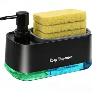 Send 2 sponges Kitchen Dish Soap Dispenser SetDish and Hand Soap Dispenser with Sponge Holder, 3-in-1 Countertop Sponge Dual Soap Pump Dispenser for Kitchen Sink