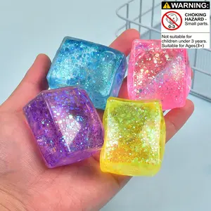 4pcs Aurora Malt Sugar Ice Cubes, Realistic Cube Tofu, Slow Bounce Squeeze Toy, Stress Relief, Party Gift, Daily Use, Square