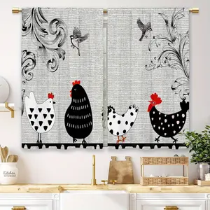 2pcs Farmhouse Rooster Blackout Curtains, Country Retro Animal Leaves Small Short Cafe Window Decor, 28x40inch, Rod Pocket Design Short Drapes for Small Windows, Cafe, Shop, Kitchen, Bathroom Room Decor, Machine Washable panel set darkening floral print