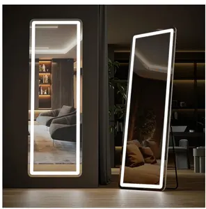 71"x26" LED Full Length Mirror with Aluminum Frame and Polished Glass for Bedroom Decor Crystal Light Reflection Standing Sterling