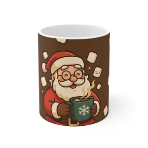 Santa with Hot Cocoa Mug | Christmas Holiday Marshmallow Design