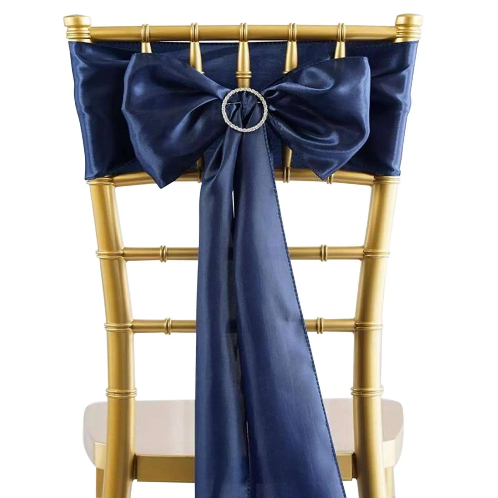 5 Pack Shiny Satin Chair Sashes - Navy Blue Durable Bows (6"x106") Dry Cleaning Compatible Household Textile Accessories for Party Decorations, Weddings, Banquets