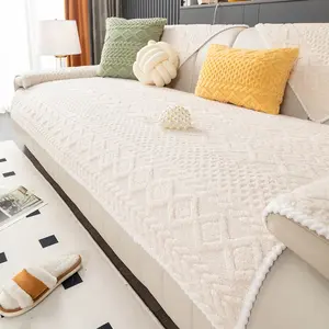 One-Stop Comfortable Velvet Carving Sofa Settee, Sofa Cover, Sofa Slipcover, Skin-Friendly Warmth, Anti-Slip Dustproof, Pet Friendly