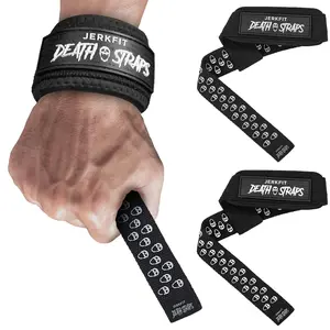 JerkFit Death Straps - Weight Lifting Straps for Men, Women to Improve Control - Durable Wrist Straps for Weightlifting, Gym Workouts, Deadlifts, Powerlifting - Gym Straps With Ultra Thick Neoprene Padded Wrist Wrap - 4 Fun Colors - One Size Fits All