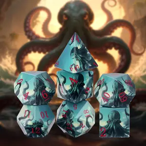 7-Pack Octopus UV Print Dice Set, Large Plastic Polyhedral Game Dice, Ideal Role-Playing Board Game Accessories, Portable Velvet Bag/luxury Box