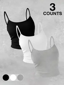 3-Pack Fitted Cropped Cami Tops Womenswear - Basic Spaghetti Strap Crop Tank Set