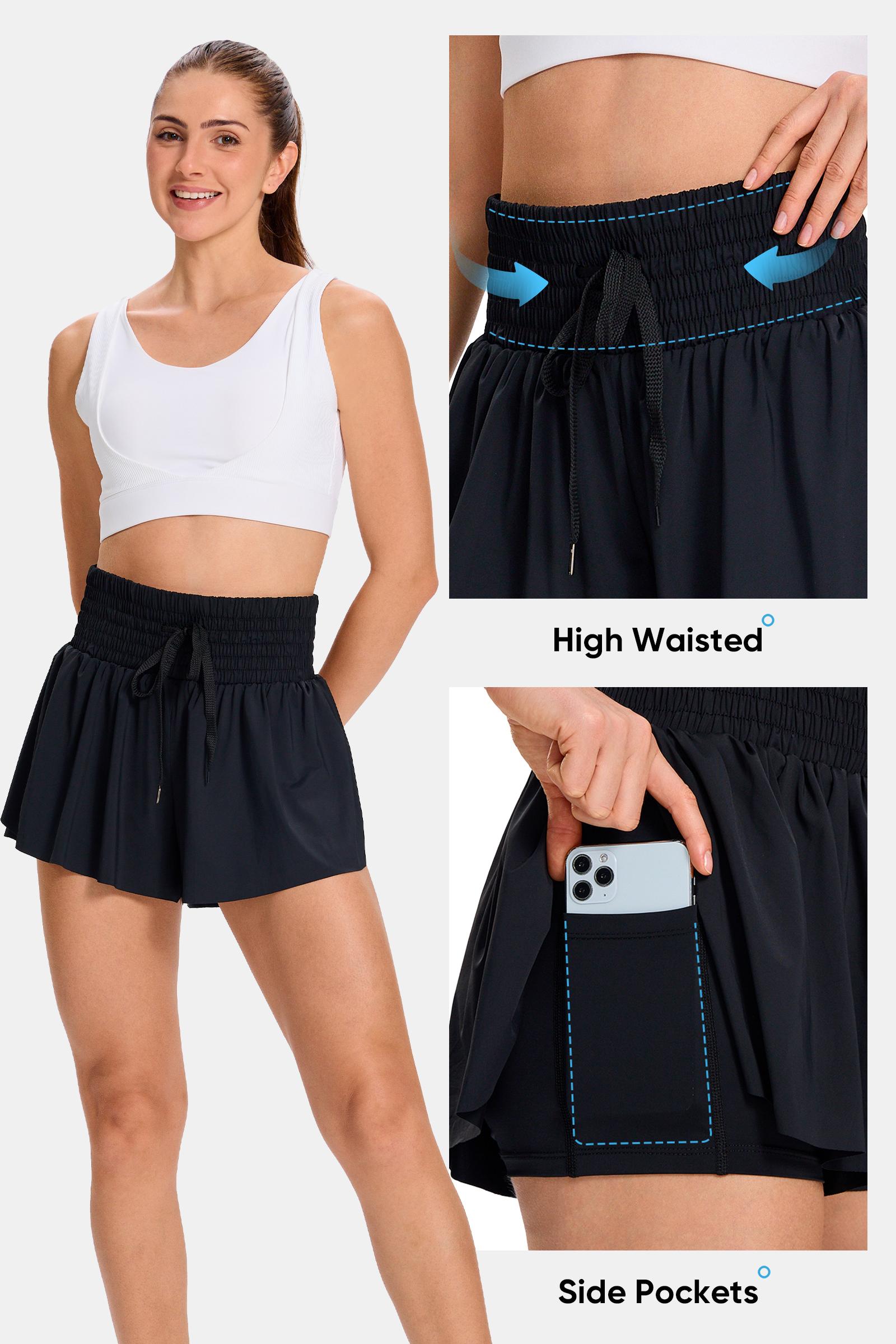 3 pcs / 3 sets High-Waist Flowy Athletic Sports Shorts for Women Casual Shirred Shorts, Golf Butterfly Skirt, Sport & Outdoor Clothing for Yoga, Workout, and Running,Women’s Workout Clothes, Gym Shorts for Women, Workout Shorts, Activewear