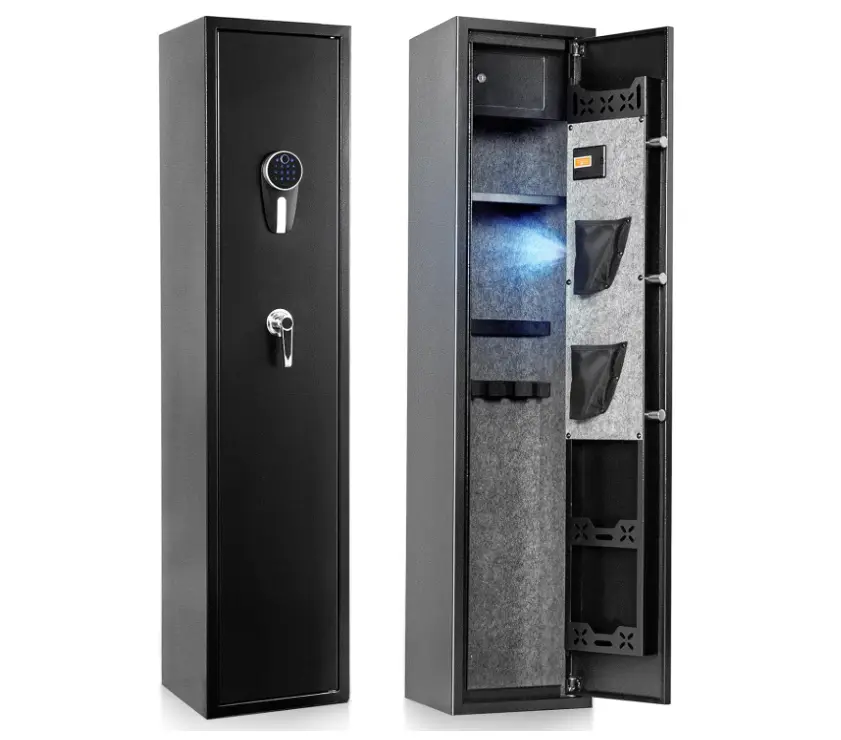 BlackSmith 5 Long Safe Biometric Cabinet for Pistols Quick Access Fingerprint Lockbox 2Rack Dual Alarm Password Memory Function 16 Gauge Alloy Steel