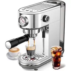 Espresso machine with milk frother, 20 bar pressure espresso machine with 44 ounce detachable can, compact stainless steel coffee machine suitable for home, office, latte, cappuccino, macchiato, silver Non-slip Ground Grip Crampons