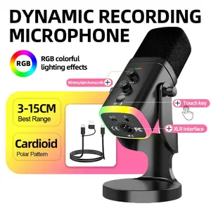XLR/USB Gaming Microphone for Podcast Recordin USB Microphone Condenser Mic RGB with Noise Reduction Software Mic Gain Mute  for Streaming Live Prodcast USB-C Smartphone