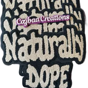 Cazbaa Creations Chenille Patch - Vibrant Blue Bold Letters on Black Background, Plush Texture, for Sewing Projects Ideas, DIY Projects, Sewing & Embroidery Supplies