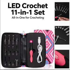 Lighted Crochet Hooks Set, Light Up Crochet Hook Set Rechargeable, 11 Sizes Interchangeable Crochet Set with Ergonomic Handle for Beginners, Crochet Needles Kit with Case for Crocheters