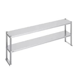 VEVOR Double Overshelf,  Double Tier Stainless Steel Overshelf, 12 x 72 Inch Double Deck Overshelf, Height Adjustable Overshelf Prep Work Table for Kitchen, Restaurant and Workshop