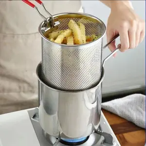 Household Deep Fryer, 304 Stainless Steel Frying Pot, Gas Mini Fryer with Filter, Japanese Style Tempura Fryer