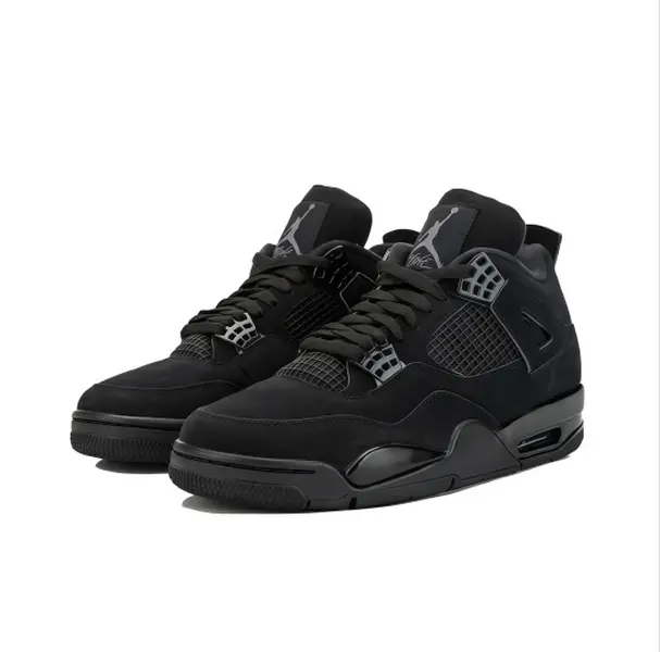 Retro Mid-Top Basketball Shoes in All-Black Suede Upper with Mesh Side Wings and Black Midsole