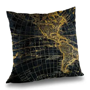 212 MAIN Poly Twill Throw Pillow, 14x14 in, Blue & Marine World Map Print, Nautical Look Accent for Man Cave, Twill Fabric, C1PC14142KLVZN