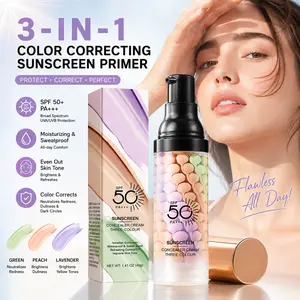 3-In-1 Matte Color Correcting Cosmetic Cream Primer SPF 50 - Waterproof Daily Face Primer with Sunscreen Isolation, Oil Control, Moisture, Imperfection Blurring, Skin Tone Brightening for Radiant Makeup Looks