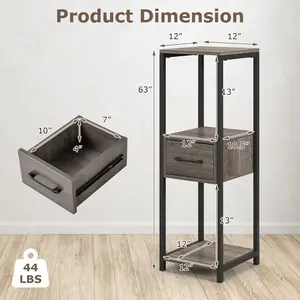 COSTWAY - 2 Pack 3 Tier Tall Metal Plant Stand with Drawer and Display Shelf-Gray