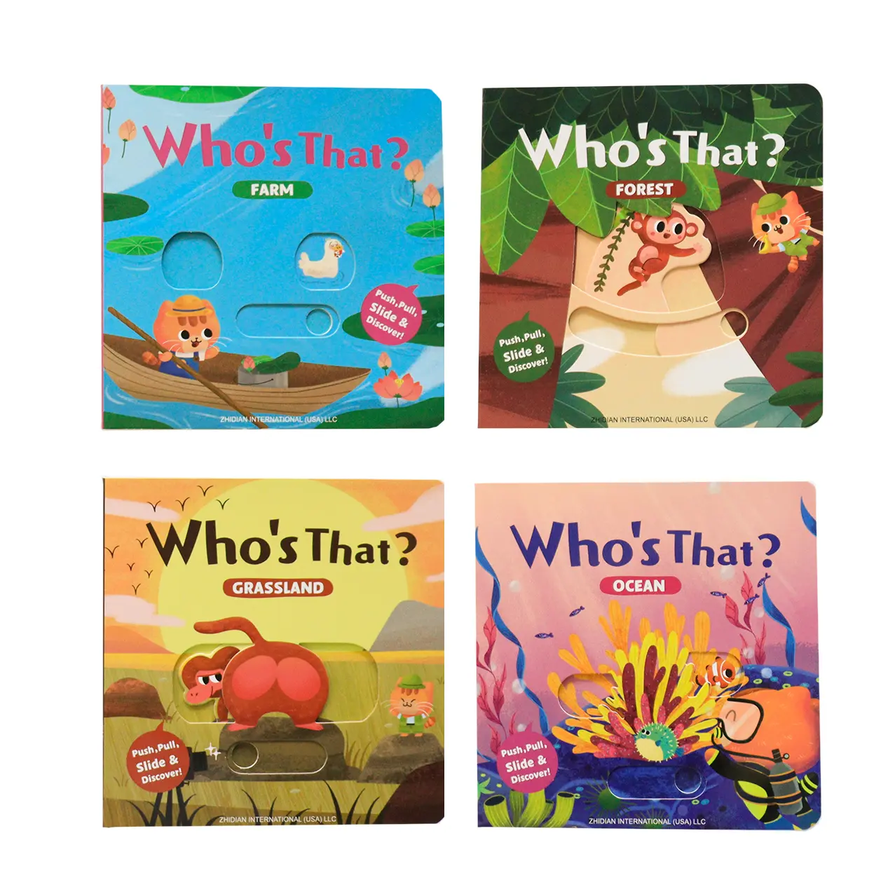 Who’s That? Push-Pull Slide Board Book Set for Toddlers — Interactive Animal Discovery to Build Fine Motor Skills & Early Learning, Board Books For Babies, Early Reading Book