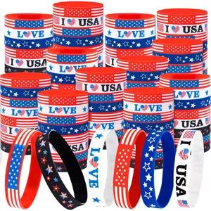 144 count 4th/Fourth of July Accessories Party Favors: Patriotic  Rubber Bracelets Bulk  Flag Wristbands  Memorial Day Decorations Gifts Supplies