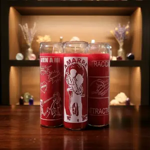 Red Love & Attraction Spiritual Candle Set | Ven a Mí • Amarre • Atracción | Glass Prayer Candles