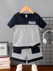 Boys' Summer Casual Sportswear Set, Simple Round Neck Short Sleeve Tee, Breathable Shorts, Letter Print, Perfect Gift, Outdoor Wear