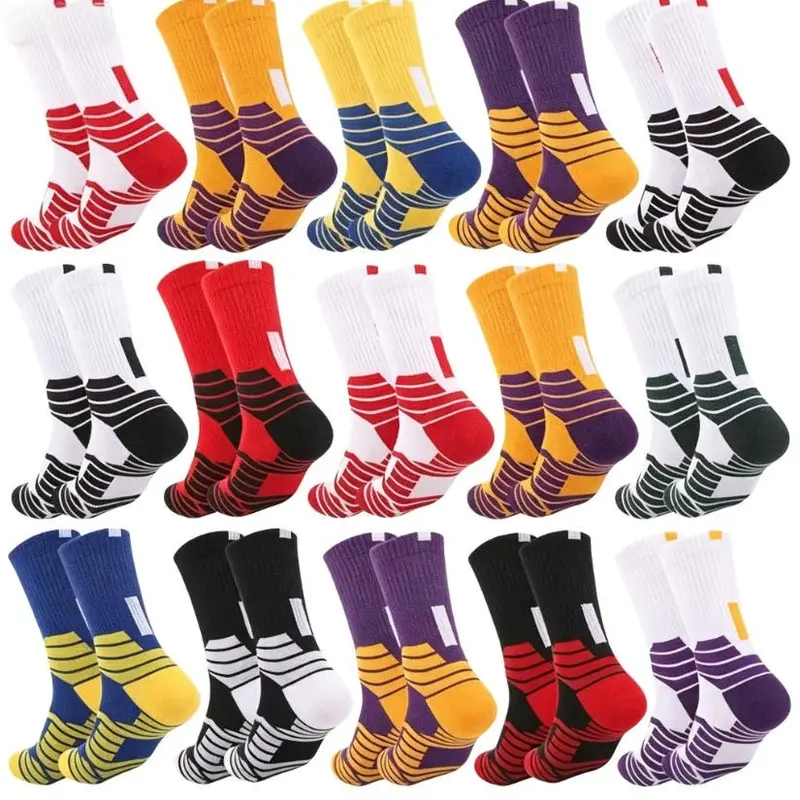 Women's Striped Non-Slip Knee High Activewear Sportswear Socks, Random 3-9 Pairs Set, Thick Lightweight Breathable Quick-Drying Polyester, One-Size, Plain, Cold Wash Ok, Ideal for Athletic Activities, Great Gifts for Females