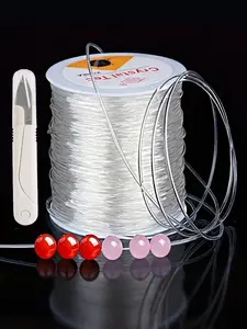 0.8mm Elastic Bracelet String Kit with Scissors - 328ft (100m) Clear Crystal Stretch Cord for Jewelry Making, Transparent Beading Thread Set for DIY Crafting, Beading Accessories