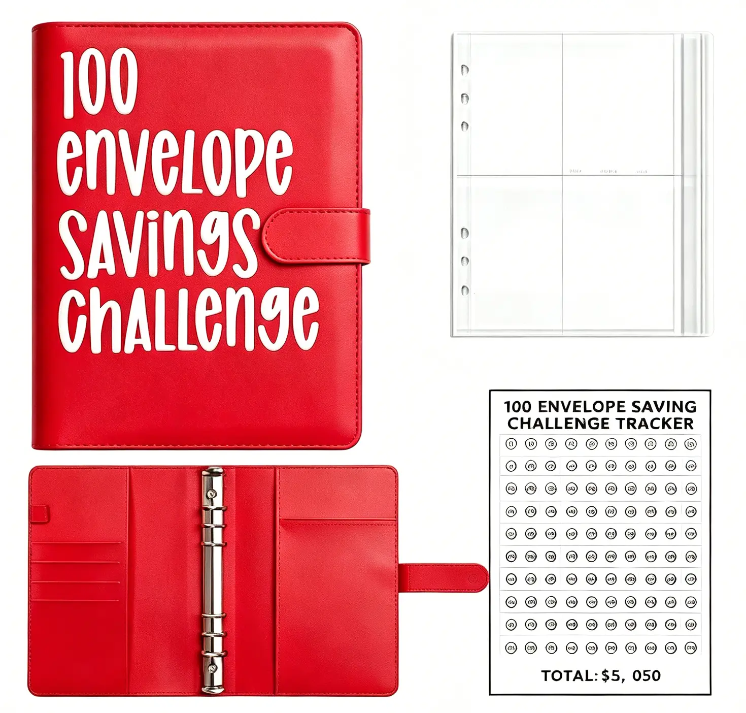 100 Envelopes Money Saving Challenge, 100 Envelope Challenge Binder, Easy and Fun Way to Save $5,050, Savings Challenges Budget Book Binder with Cash Envelopes for Office,Home,School (Black)