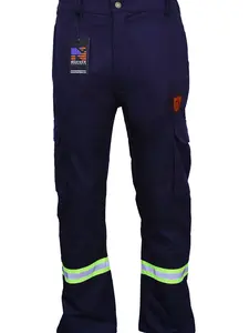 FR MATRIALS Cotton Twill FR Treated Cargo Pants with Reflective Stripes for Men's Hi Vis Work Wear 6 Pockets Elastic Waistband Flame Resistant Hi Vis 100% Lightweight Pants with FR Zipper & Double-stitched Silver Reflective Tape