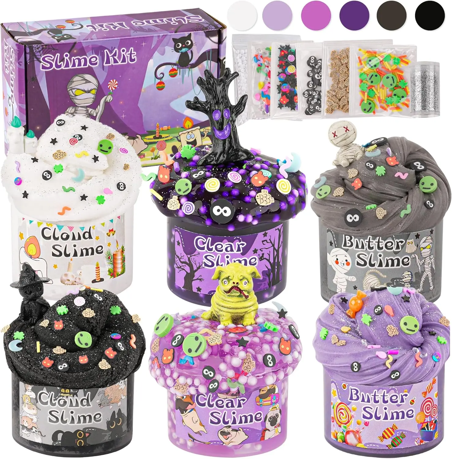 6 Pack Slime Kit for Kids, Cloud Butter & Clear Slime Set, DIY Slime Making Kit for Girls Ages 8-12, Party Favors, Goodie Bag Stuffers, Birthday, Halloween, Christmas & Easter Gifts