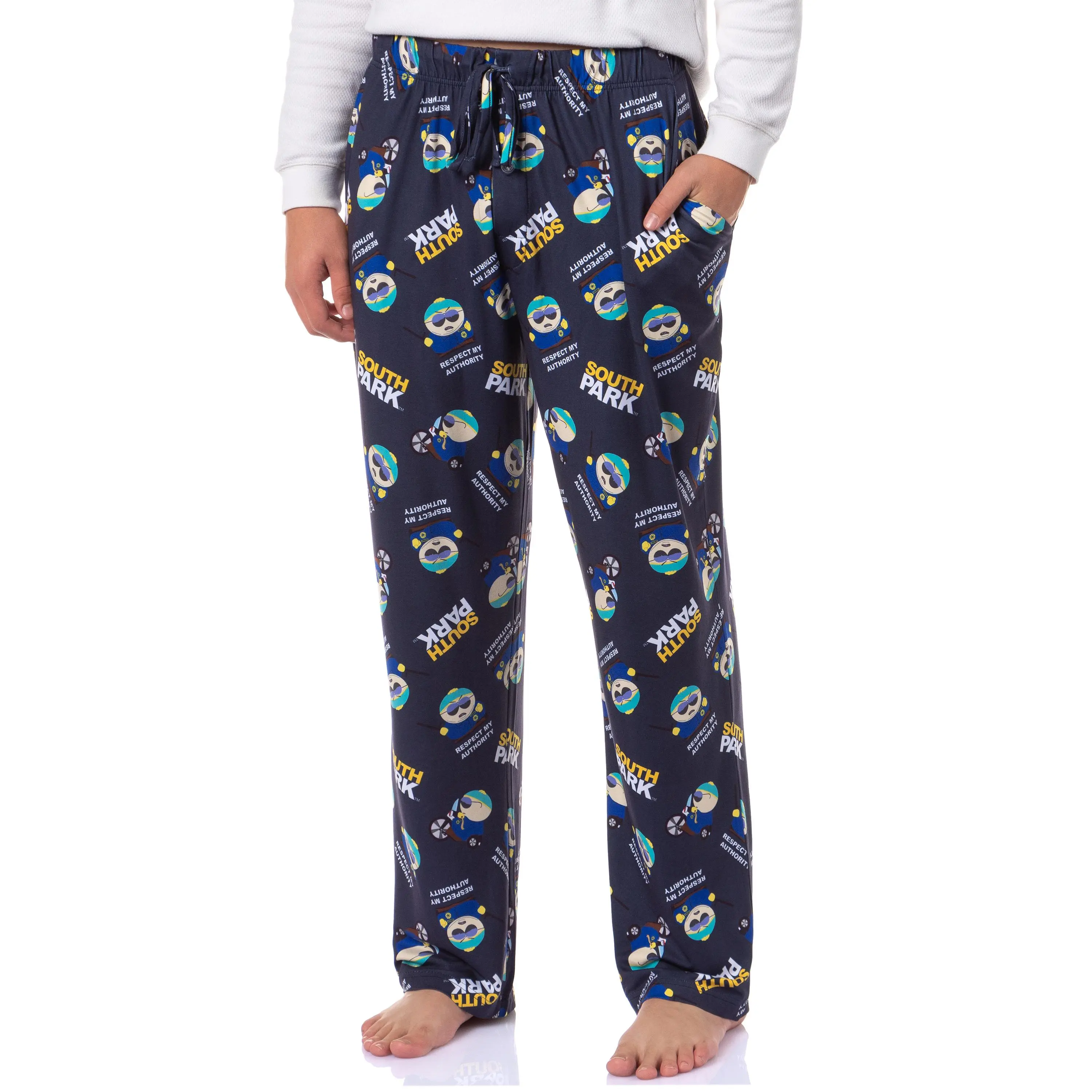 PJammy Men's South Park Eric Cartman "You Will Respect My Authority" Soft Elastic Tie-Waist Tossed Print Pyjama Pants for Adults