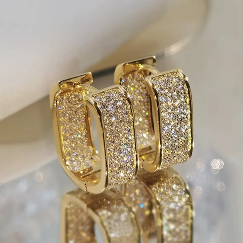 Soco Square-shaped light luxury earrings with copper micro clasps, DDES0229 simple and versatile, with a high-end feel, 14K gold-plated