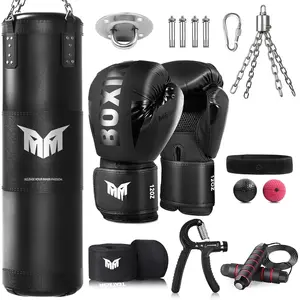 Punching Bag for Adults, 4ft Heavy Boxing Bag Set with 12 OZ Gloves for MMA Karate Kickboxing Boxing - Unfilled