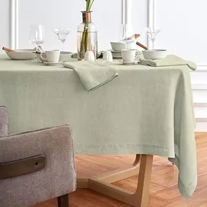 Solino Home Linen Tablecloth 70 x 120 Inch – 100% Pure Linen Prewashed Sage Tablecloth – Prewashed Dining Tablecloth – Sonoma