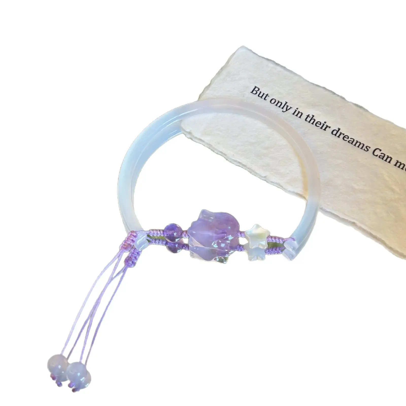Natural Jade  Half-Bangle, Handmade Woven Adjustable Design, Delicate Fresh Style With Cute Cat Motif