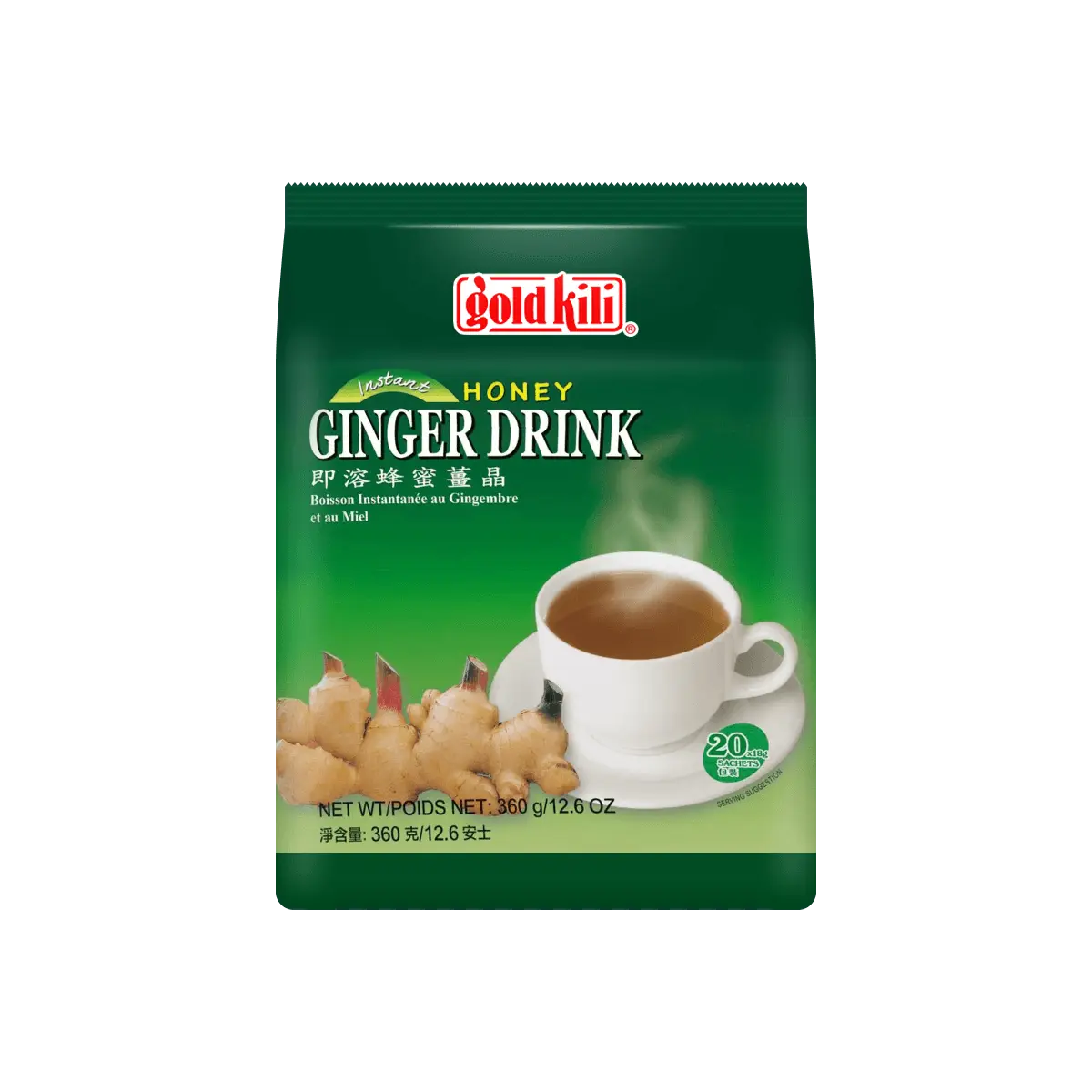GOLDKILI Instant Ginger Tea Bags 340g - Natural Soothing Herbal Drink for Cold Relief & Digestion