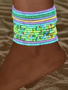 Random Beaded Luminous Anklet, 10pcs Boho Style Colorful Beaded Anklet for Women & Girls, Fashion Jewelry for Party, Daily Clothing Decor, Trendy Exquisite Jewelry for Gift, Trendy Jewellery Accessories