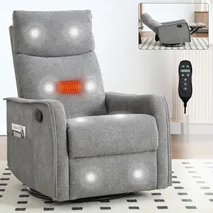 Swivel Massage Recliner Chair Heat Massage Manual Recliner Chair with Rocker and Swivel in Fabric for Living Room