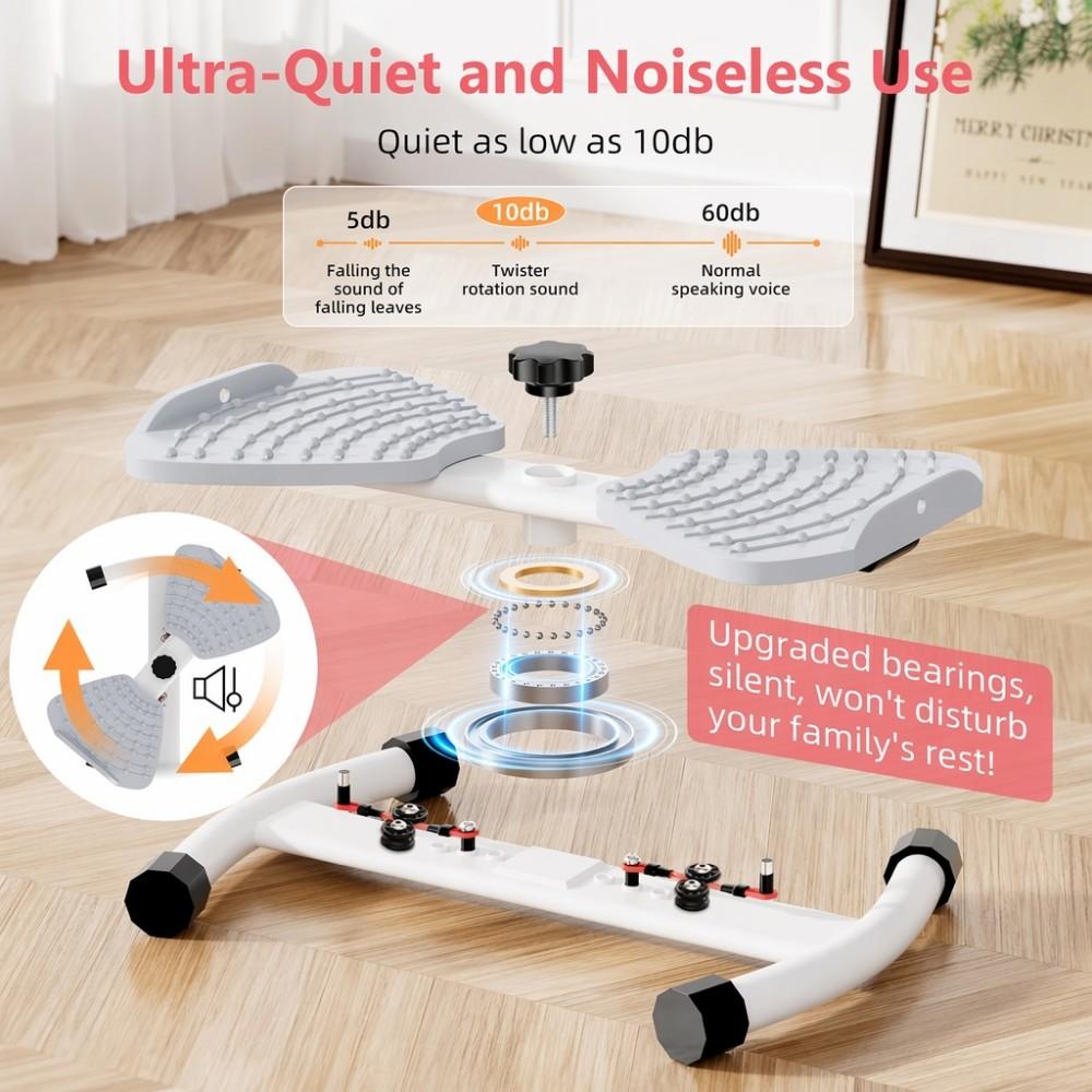 Homhut Silent Waist Twister Plate with 2 Resistance Bands, Anti-Slip Grip Base, 300lbs High-Capacity, Portable Convenient Design for Family Fitness, Ab Training & Waist Twisting Home Fitness Accessories, Compact(Gray）