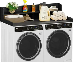 PUKAMI 2 Tiers Shelf Washer Dryer Countertop, 54" W x 27.5" D Laundry Organization, Wooden Topper for Folding, Sorting & Ironing, Easy Install