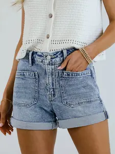 EMMIOL Women Jeans Shorts  with Adjustable Waist Summer Mid Rise Sexy Stretchy Denim Hot Pants Trendy