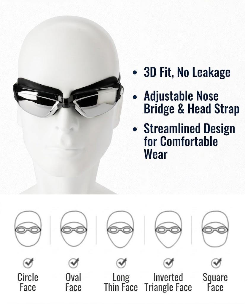 Anti-Fog UV Swim Goggles | Electroplated Mirror Lens, Adjustable Strap, Silicone Comfort Fit