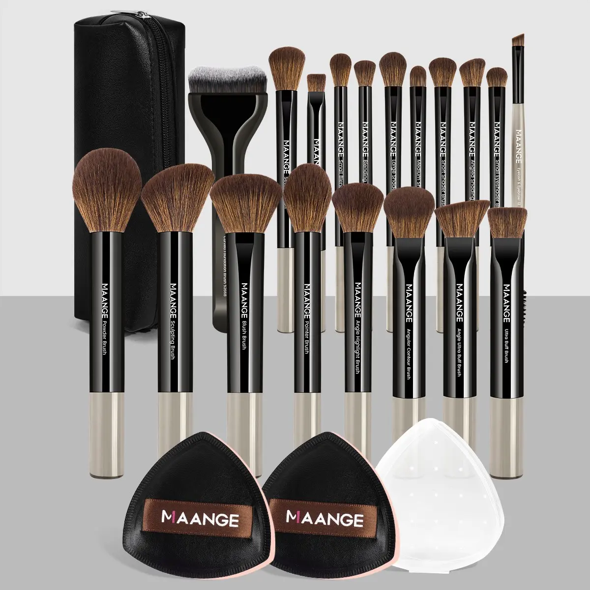 Maange 22-Piece Makeup Tool Set, Makeup Brush Kit, Includes 19 Brushes, 2 Sponges, 1 Makeup Bag, Foundation Brush, Blush Brush, Powder Brush, Eyeshadow Brush, Mascara Brush, Highlighter Brush, Cosmetic Tool Kit, Beauty Equipment